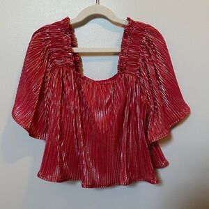 QUEEN OF SPARKLES Red Shimmer Kids Blouse size girl 2XL